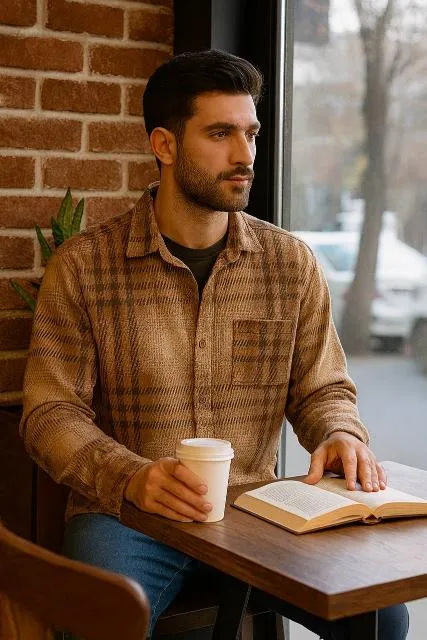 پیراهن پشمی مردانه ترک – قواره نرمال | سایز L / XL / 2XL / 3XL / 4XL | بوتیک راشن