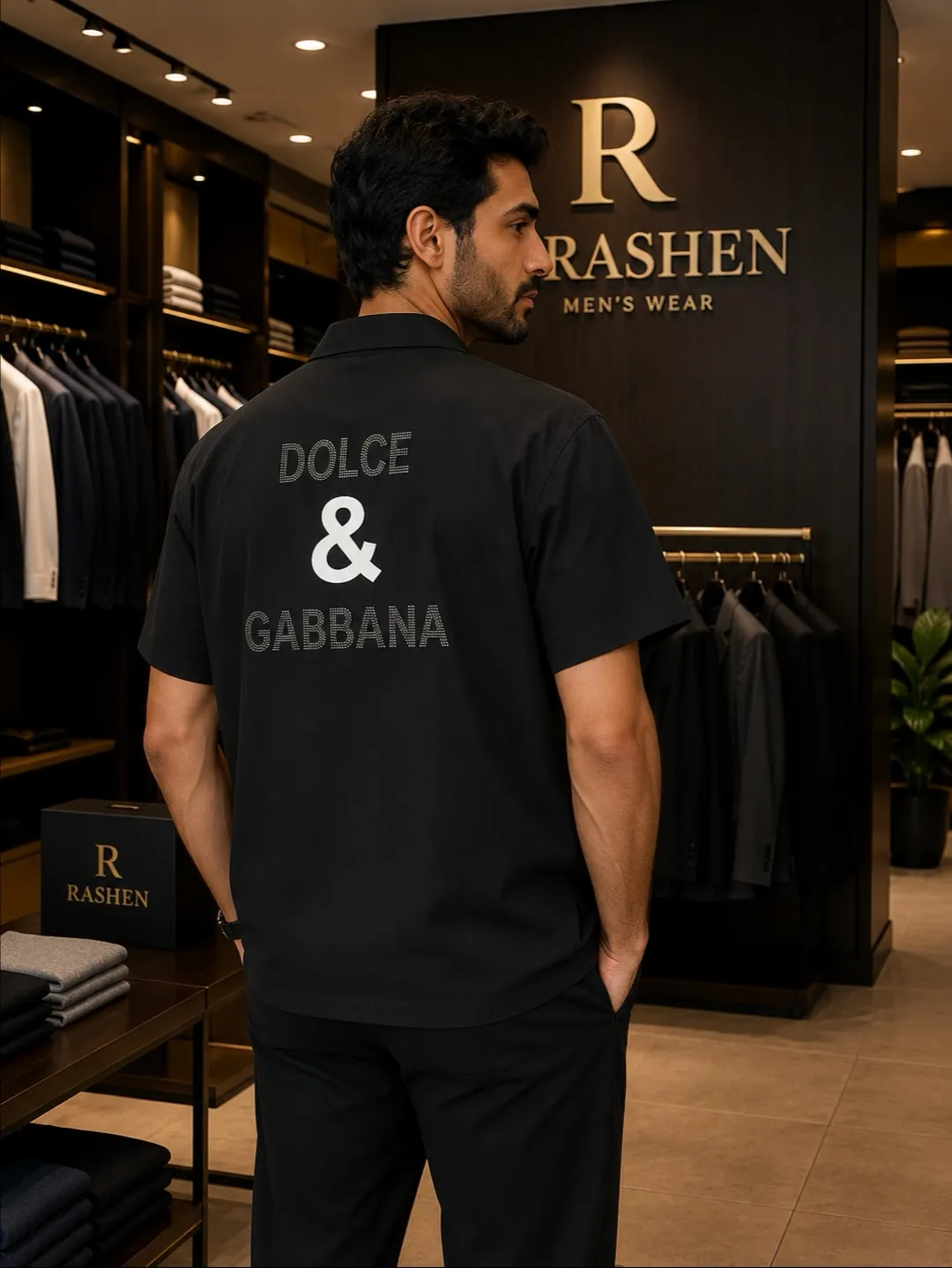 پیراهن مردانه مازراتی ترک مدل باکسی نگین‌دار Dolce & Gabbana | آستین کوتاه | سایز M تا 2XL | بوتیک راشن