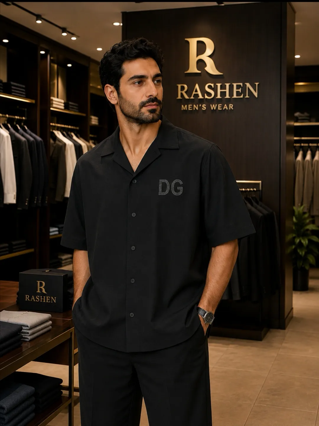 پیراهن مردانه مازراتی ترک مدل باکسی نگین‌دار Dolce & Gabbana | آستین کوتاه | سایز M تا 2XL | بوتیک راشن